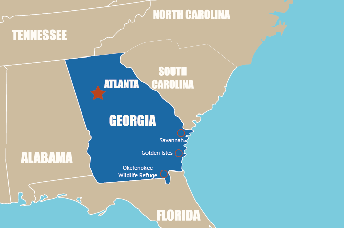 Highlight Karte von Georgia - der "Peach State"