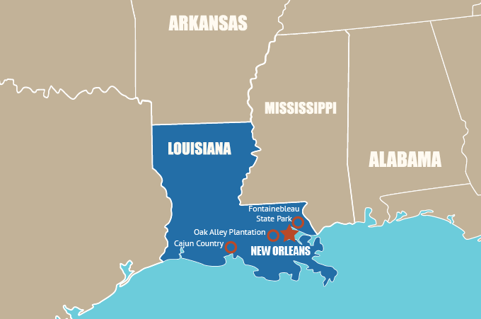 Highlight Karte von Louisiana - der "Pelican State"