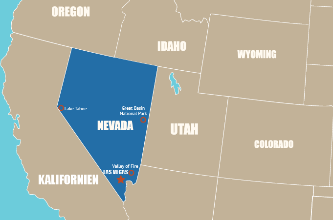 Highlight Karte von Nevada - der "Silver State"