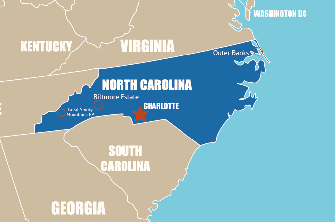Highlight Karte von North Carolina