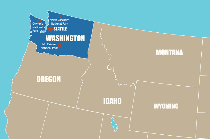 Highlight Karte von Washington State - der "Evergreen State"